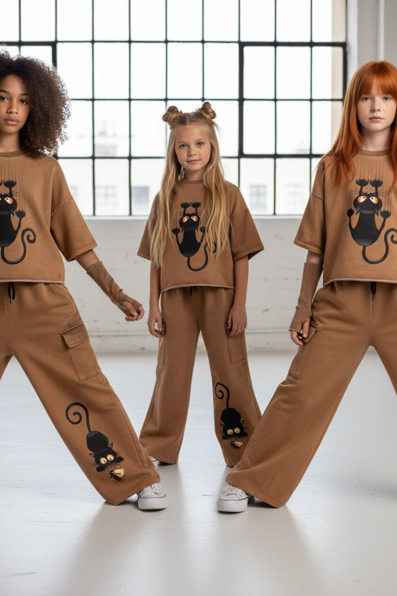 Komplet 3w1 Cat & Mouse bluzka, spodnie, mitenki