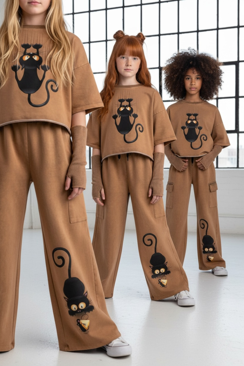Komplet 3w1 Cat & Mouse bluzka, spodnie, mitenki