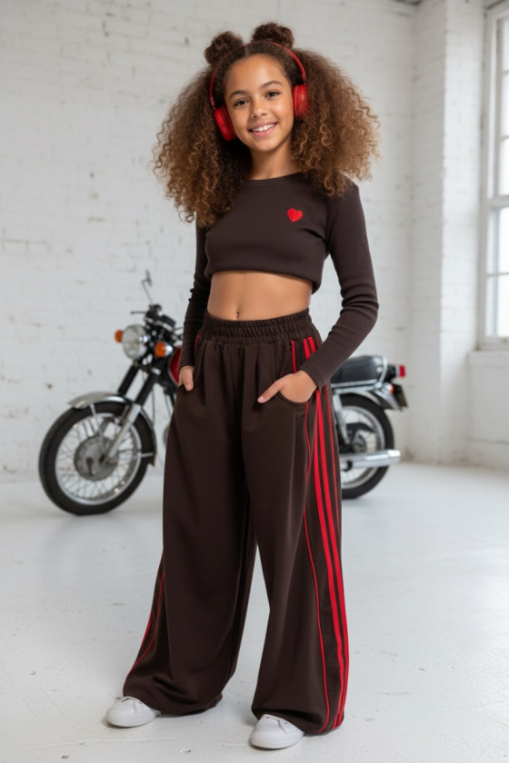 Komplet bluzka prążek i spodnie Brown Heart