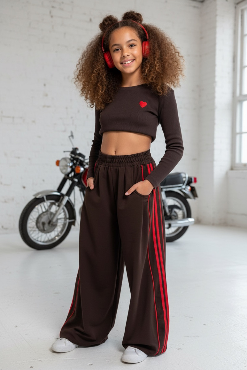 Komplet bluzka prążek i spodnie Brown Heart