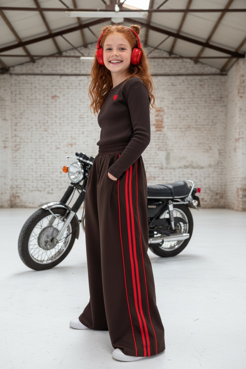 Komplet bluzka prążek i spodnie Brown Heart