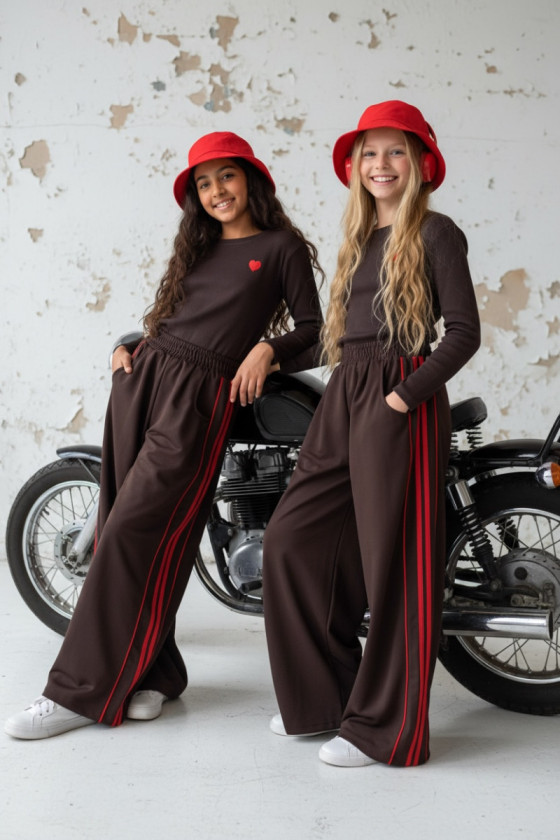 Komplet bluzka prążek i spodnie Brown Heart