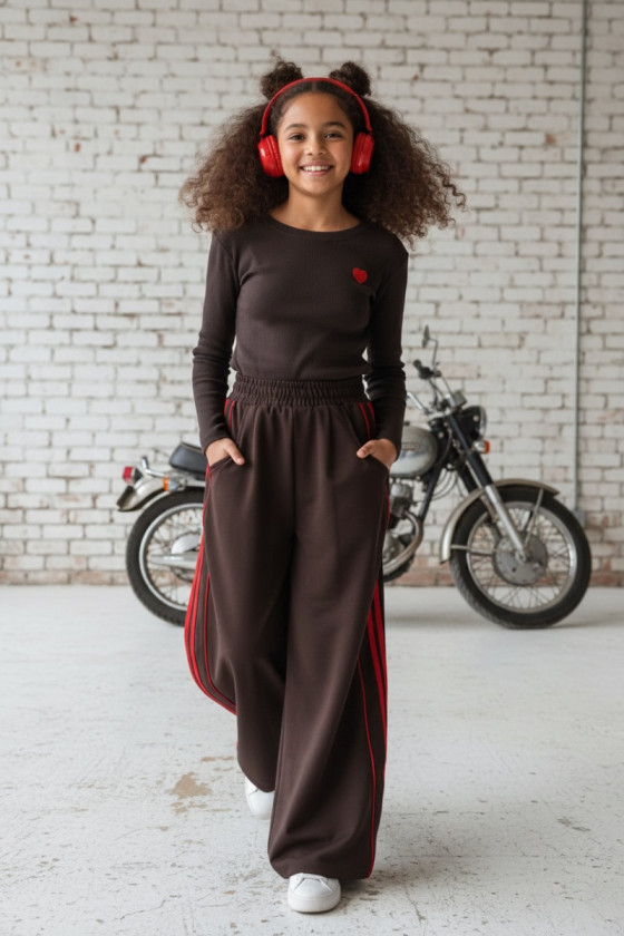 Komplet bluzka prążek i spodnie Brown Heart