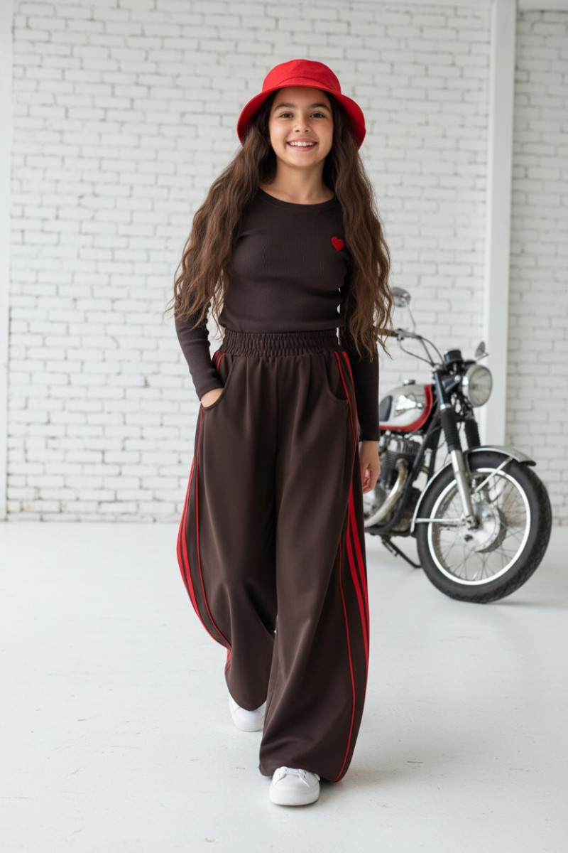 Komplet bluzka prążek i spodnie Brown Heart