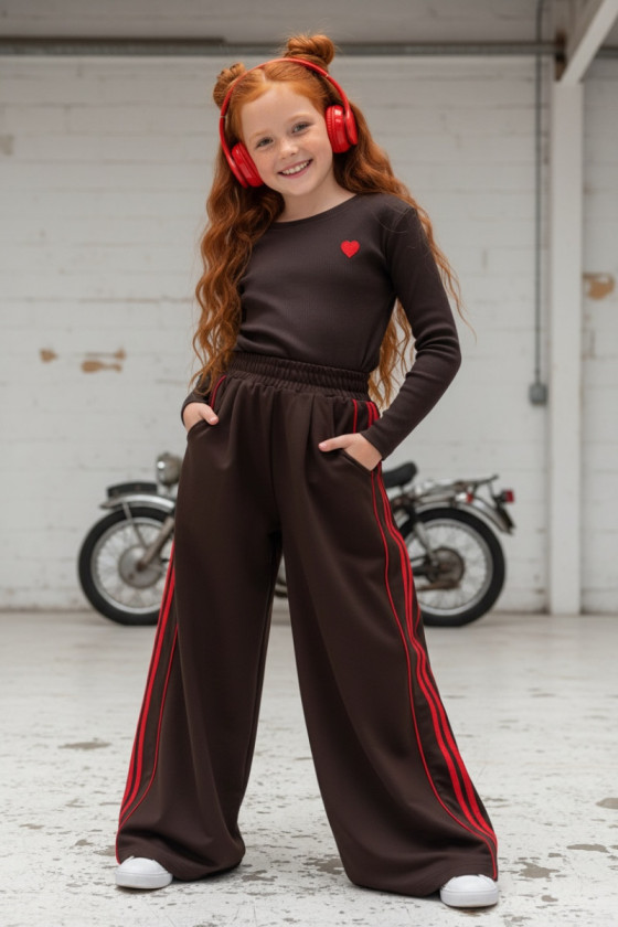 Komplet bluzka prążek i spodnie Brown Heart