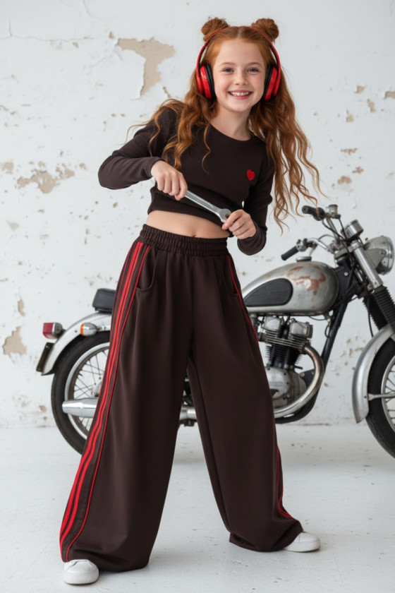 Komplet bluzka prążek i spodnie Brown Heart