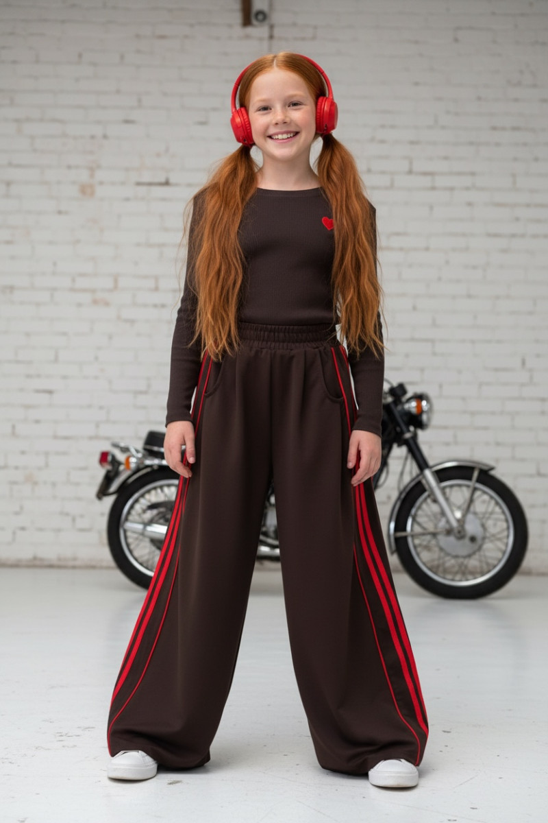 Komplet bluzka prążek i spodnie Brown Heart