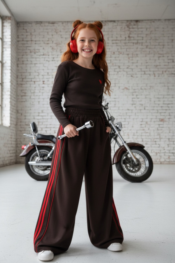 Komplet bluzka prążek i spodnie Brown Heart