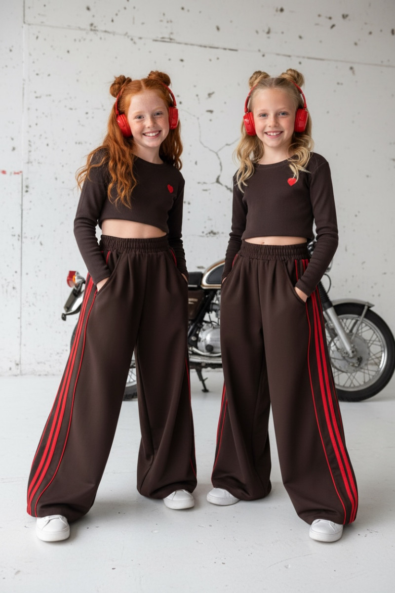 Komplet bluzka prążek i spodnie Brown Heart