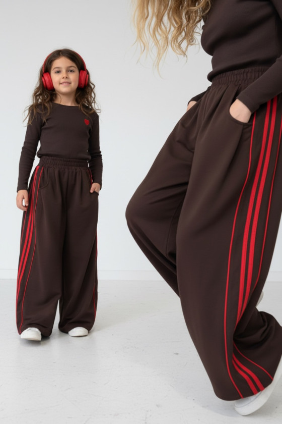 Komplet bluzka prążek i spodnie Brown Heart