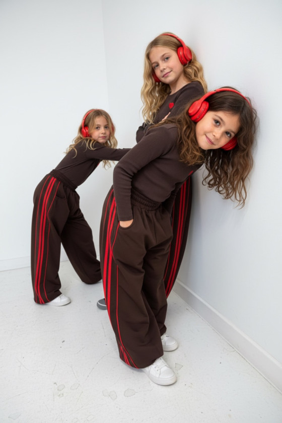 Komplet bluzka prążek i spodnie Brown Heart