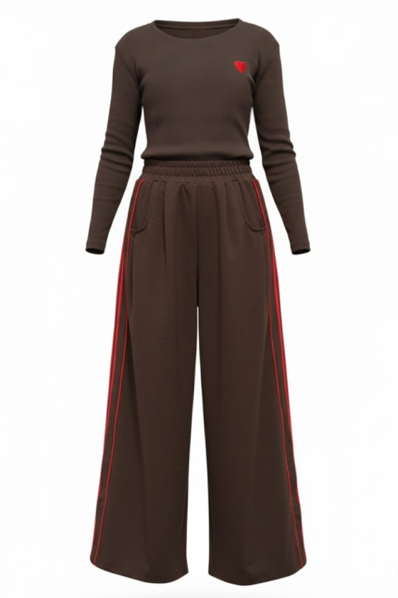 Komplet bluzka prążek i spodnie Brown Heart