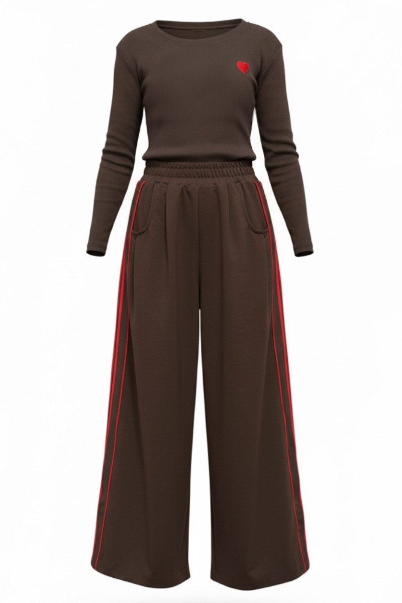 Komplet bluzka prążek i spodnie Brown Heart