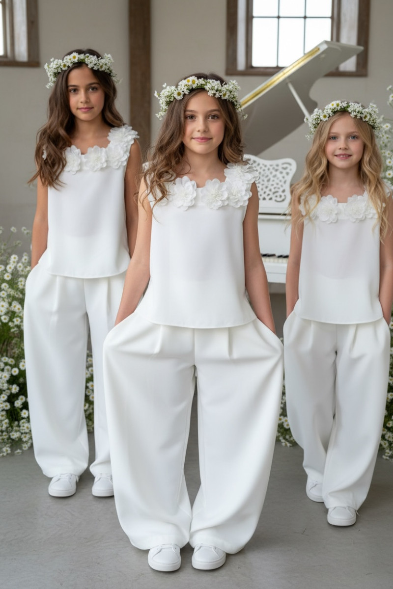 Komplet bluzka i spodnie Elwira Kwiaty 3D